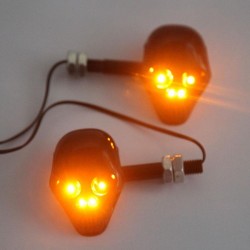Motorcycle turn signal lights - black skull - LED - amber light - 12V - 2 piecesTurning lights