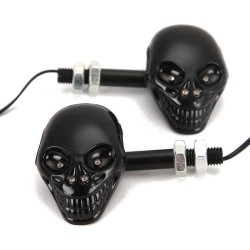 Motorcycle turn signal lights - black skull - LED - amber light - 12V - 2 piecesTurning lights