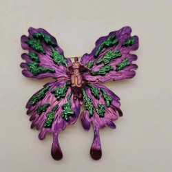 Kolorowy motyl / Bóg wojny - pozłacana broszka vintageBroszki