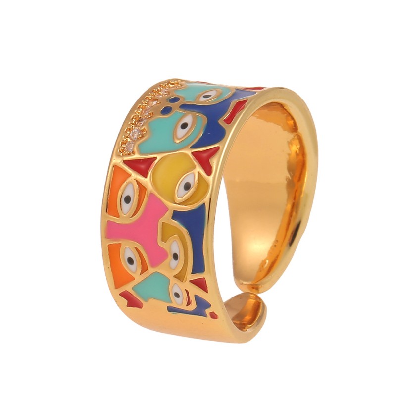 Elegancki otwarty pierścionek - kolorowe kwiaty - styl bohoPierścionki