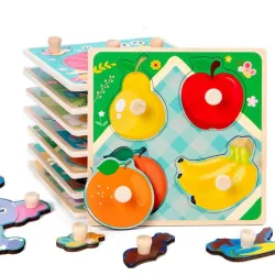 Drewniane puzzle 3D - zwierzęta z kreskówek - zabawka edukacyjnaDrewniane