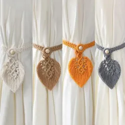 1Pc Gordijn Tieback Bohemian Gevlochten Macrame Gordijn Tieback Met Houten Kraal Touw Eenvoudige Kwastje Leaf Thuis Woonkamer...