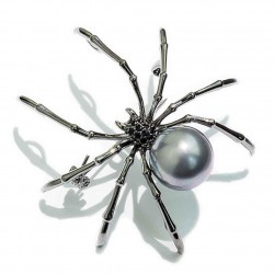 Czarny pająk z perłą - elegancka broszkaBroszki