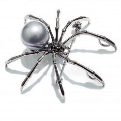 Czarny pająk z perłą - elegancka broszkaBroszki