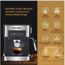 BioloMix - coffee maker machine - for espresso / cappuccino / latte / mocha - with milk frother - 20 BarBar supply