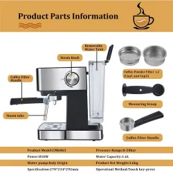 BioloMix - coffee maker machine - for espresso / cappuccino / latte / mocha - with milk frother - 20 BarBar supply