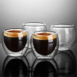 4 sztuki - Żaroodporny - Szklany kubek z podwójnymi ściankami - Szkło - Herbata - Espresso - KawaPodgrzewacze da kubka
