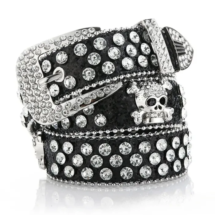Women's belt with skull & diamonds - punk style - 115cm - 45 inchBelts