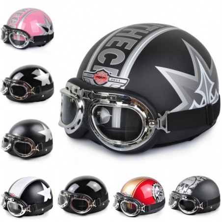 Vintage otwarta połowa twarzy motocyklowy kask & gogle & daszekMotocykl
