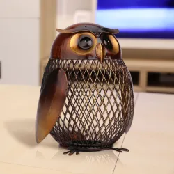 Owl Shaped Metal Coin Savings Box CraftStatues & Sculptures