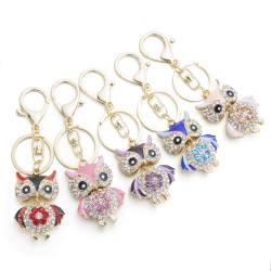 Cute Owl Crystal Key Chains Rings Holder For Women Flower Purse Bag Buckle Pendant For Car KeyringsBreloczki Do Kluczy