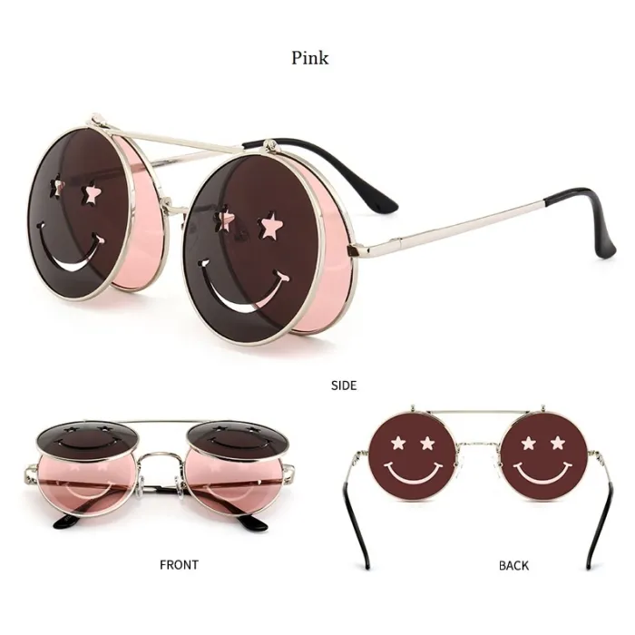 Steampunk Vintage Okrągłe Podwójne Soczewki Okulary Przeciwsłoneczne UnisexOkulary Przeciwsłoneczne