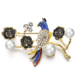 Parrot - flower & pearl crystal broochBrooches