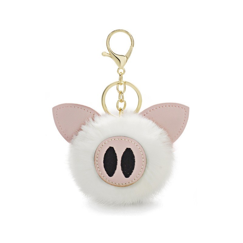 Fur pompom - piggy - keyringKeyrings
