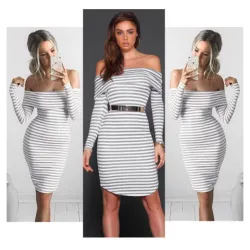 Off shoulders striped pencil dressDresses