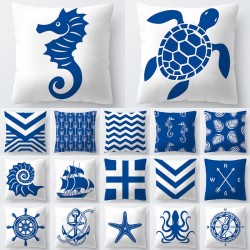 Niebiesko-białe wzory morskie - poszewka na poduszkę - 45 * 45cmPoszewek na poduszki