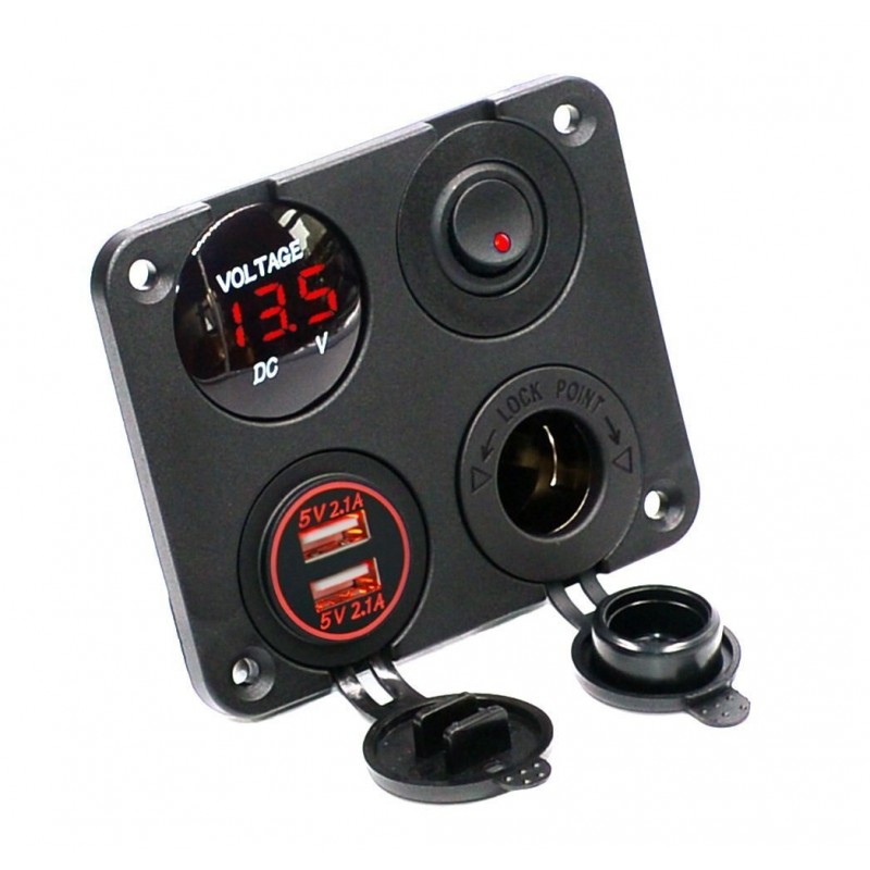 Dual USB socket charger 2.1A+2.1A + 12V & ON-OFF switch LED voltmeter 4 in 1 charger panel for car & motorcycleDiagnosis Dual USB socket charger 2.1A+2.1A + 12V & ON-OFF switch LED voltmeter 4 in 1 charger panel for car & motorcycleDiagnosis