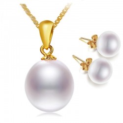 Elegancki złoty naszyjnik z perłą i kolczykamiKomplety Biżuterii