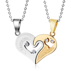 I Love You - heart - stainless steel pendant with necklace - 2 piecesNecklaces