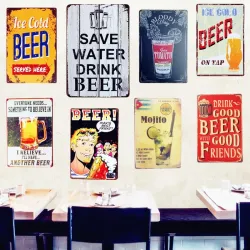 SAVE WATER DRINK BEAR vintage metalowy plakat - naklejka ściennaTablice & Znaki