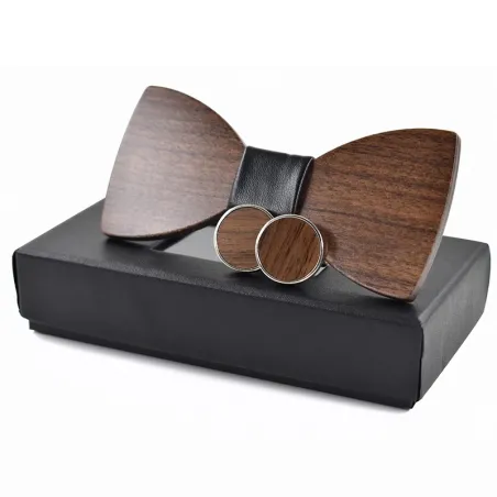 Fashionable wooden bow tie & cufflinks - setBows & ties