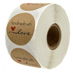 Handmade With Love - okrągłe naturalne naklejki typu kraft - 500 sztKleje & Taśmy