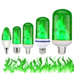 3W 5W 9W - E27 E26 E14 E12 Led 85-265V - żarówka z efektem ognia - zielonaE27