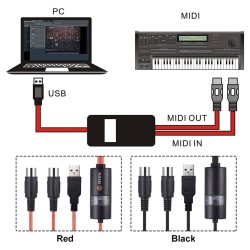 USB do midi interfejs kabla - adapter - konwerter do klawiatury muzycznej PC Windows Mac iOS - 2mGitary
