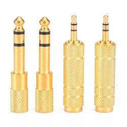 1/4" 6.35mm jack stereo gold cable - 6.5mm to 3.5mm - audio adapter - converter for headphone microphone 4 piecesPlugs