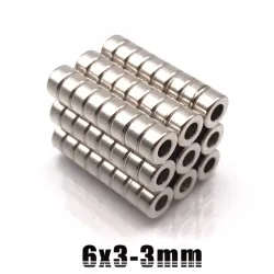 N35 - magnes neodymowy - mocny pierścień z otworem - 6 * 3 * 3mm - 50 sztukN35