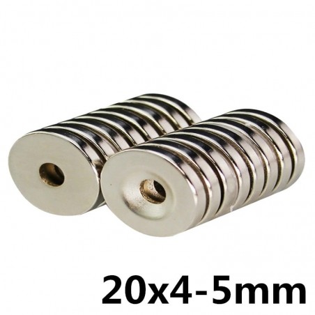 N35 neodymium cylinder magnet - super strong - countersunk hole - 20 * 4 * 5mm 10 piecesN35