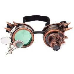 Okrągłe okulary w stylu gotyckim i steampunkowym - vintage gogle nitowe - ze światłemOkulary Przeciwsłoneczne