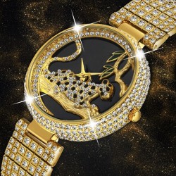 Luxury fashion gold watch with leopard & diamonds