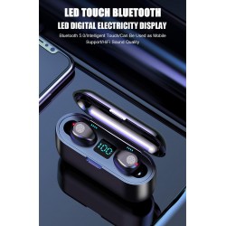 Bezprzewodowe słuchawki Bluetooth V5.0 F9 TWS - wyświetlacz LED - power bank 2000mAh - zestaw słuchawkowy z mikrofonemZestawy...