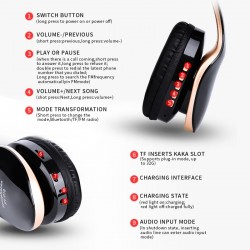 Bezprzewodowe słuchawki Bluetooth - redukujące hałas - składane - stereo bas - regulowane słuchawki z mikrofonemSłuchawki