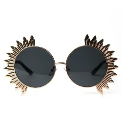 Okrągłe okulary przeciwsłoneczne w stylu vintage z nitami - UV 400Okulary Przeciwsłoneczne