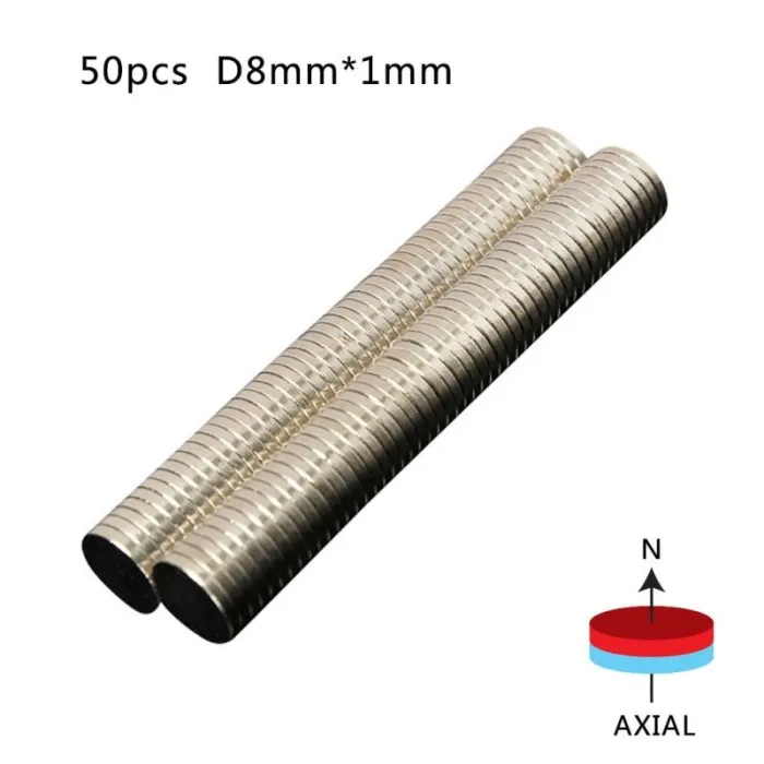 Magnes neodymowy N52 - mały okrągły dysk 8 mm x 1 mm 50 sztukN52