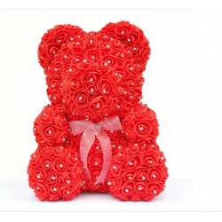Różany miś - niedźwiedź wykonany z róż nieskończoności z brylantami - 25 cm - 35 cmWalentynki