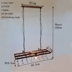 Vintage - wiszący uchwyt na butelki - żelazna lampa sufitowa - E27 LEDŚwiatła