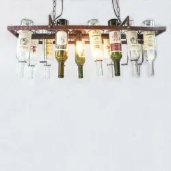 Vintage - wiszący uchwyt na butelki - żelazna lampa sufitowa - E27 LEDŚwiatła